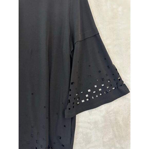 IC by Connie K Black 3/4 Eyelet Sleeve Tunic Top XL Mature - Picture 3 of 8